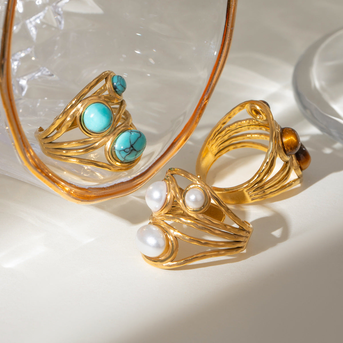 Twisted Wire Multi Stone Bohemian Ring - Blue - 3
