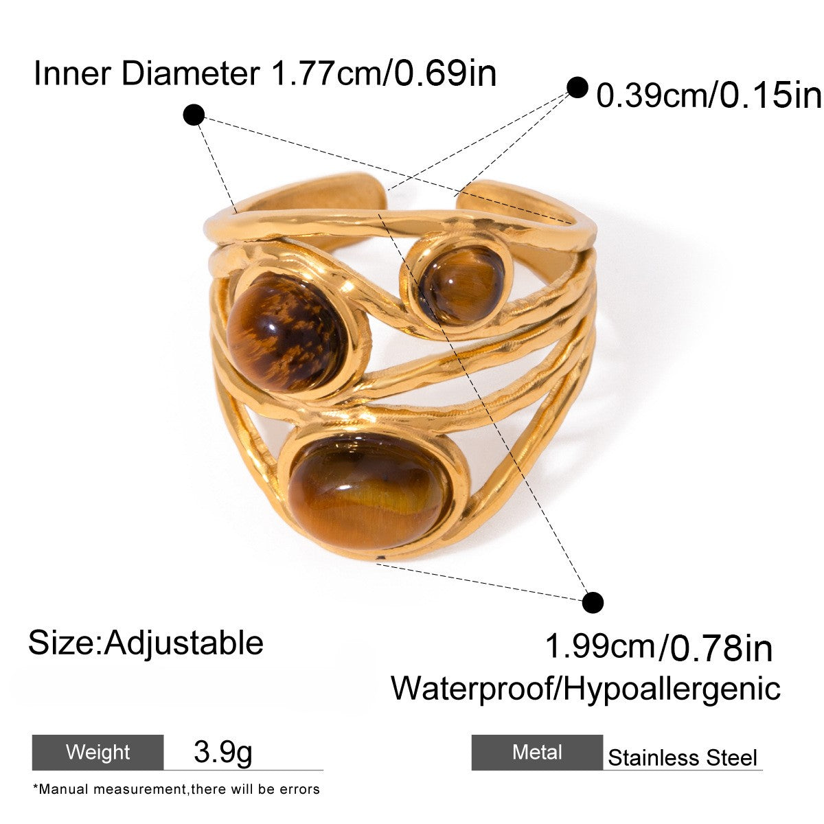 Twisted Wire Multi Stone Bohemian Ring - Brown