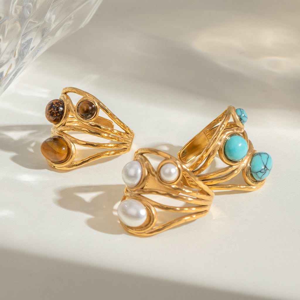 Twisted Wire Multi Stone Bohemian Ring - White - 1