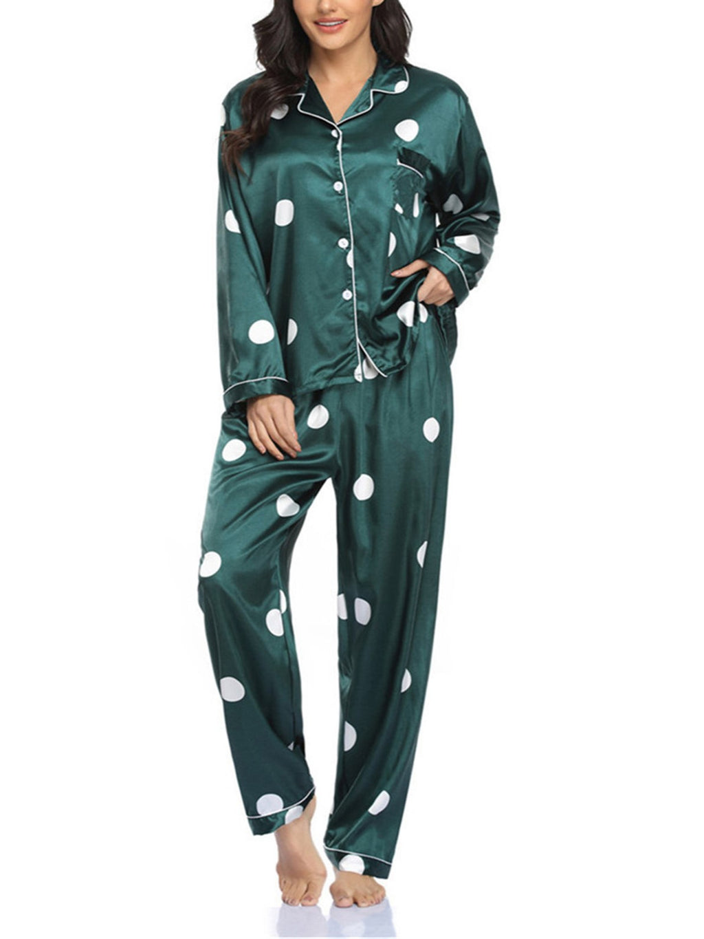 Animal Print Satin Pajama Set - Dots