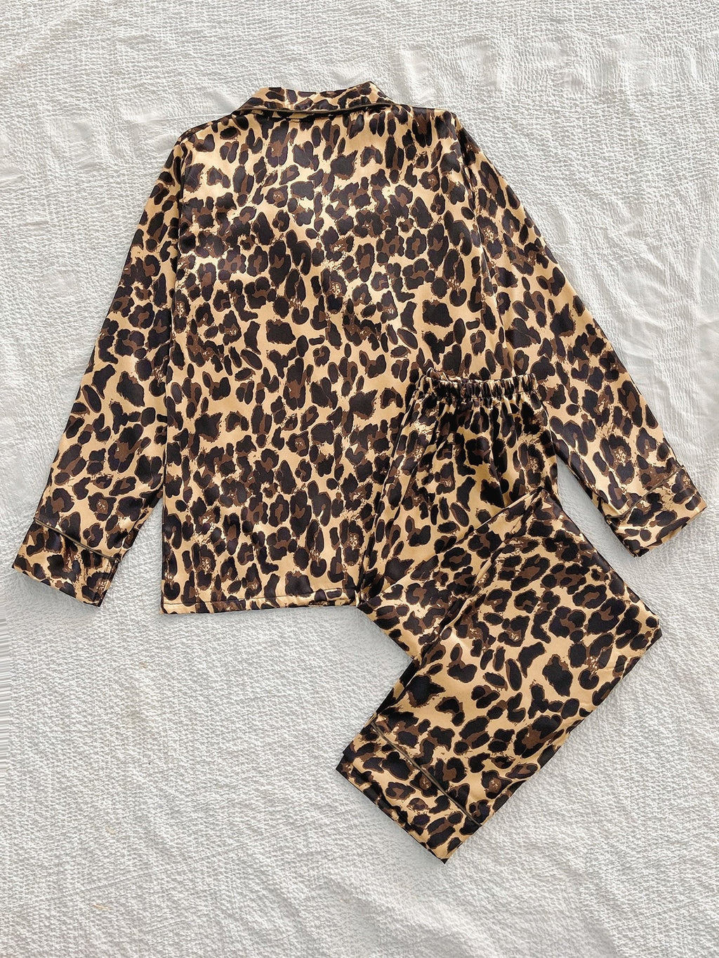 Animal Print Satin Pajama Set - Leopard_A - 1