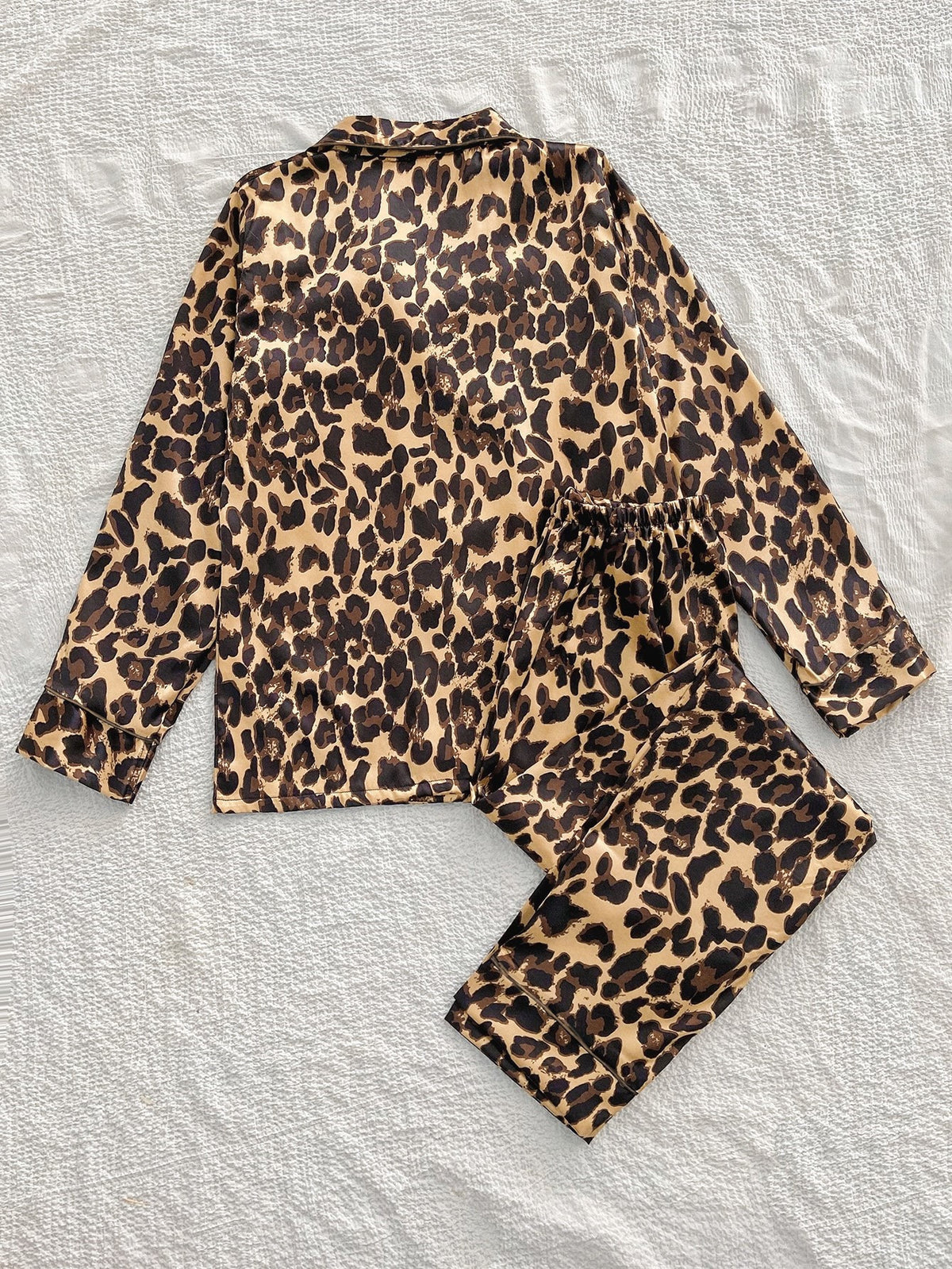 Animal Print Satin Pajama Set - Leopard_A - 1