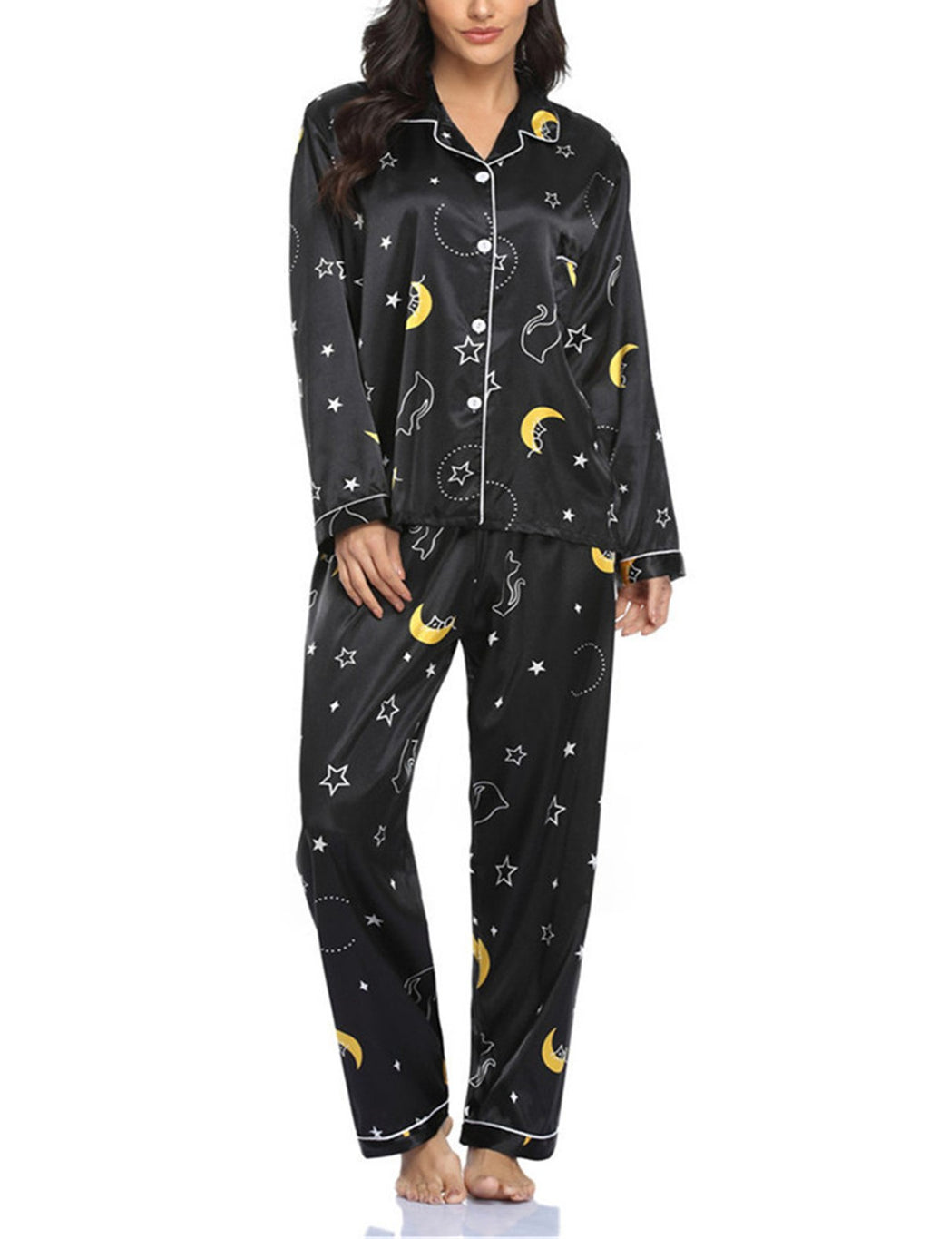 Animal Print Satin Pajama Set - Star