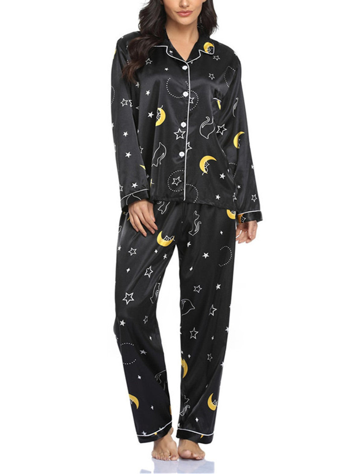 Animal Print Satin Pajama Set - Star