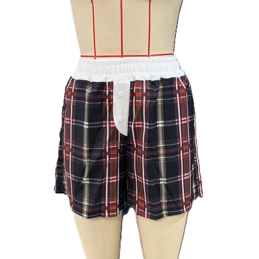 Plaid Boxer Shorts With Contrast Waistband - Brown - 1