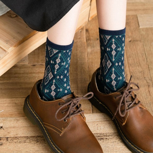 Diamond Argyle Jacquard Crew Socks - NavyBlue - 2
