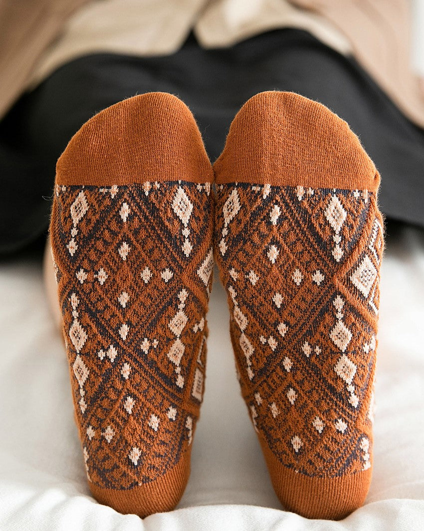 Diamond Argyle Jacquard Crew Socks - Orange - 1