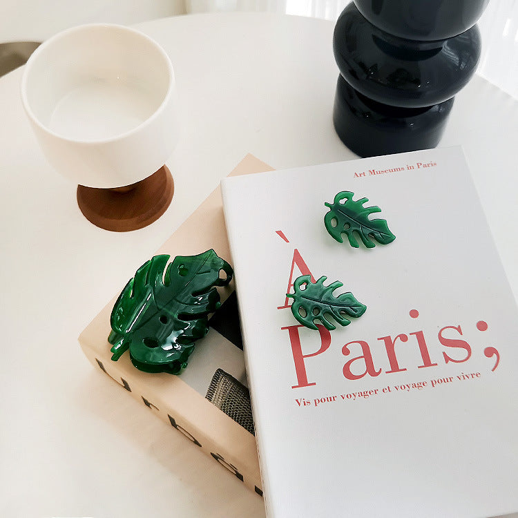 Green Monstera Leaf Hair Clip - Green - 4