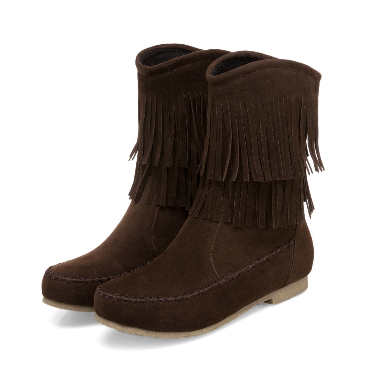Layered Fringe Faux Suede Moccasin Boots