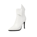 Pointed Toe Stiletto Ankle Boots with Fold Cuff - White