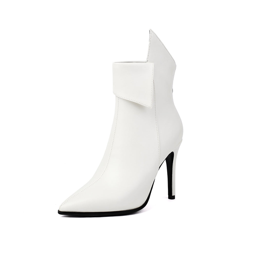Pointed Toe Stiletto Ankle Boots with Fold Cuff