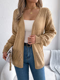 Pointelle Knit Open Front Longline Cardigan - Khaki