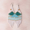Beaded Landscape Fringe Statement Earrings - White