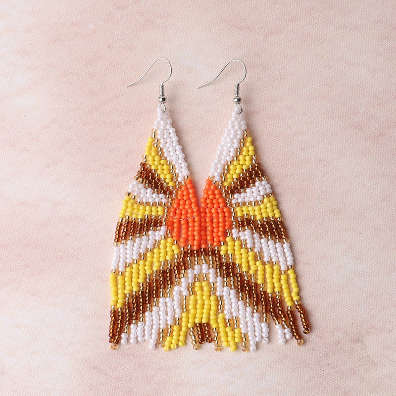 Beaded Landscape Fringe Statement Earrings - Yellow_1