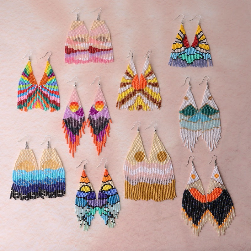Beaded Landscape Fringe Statement Earrings