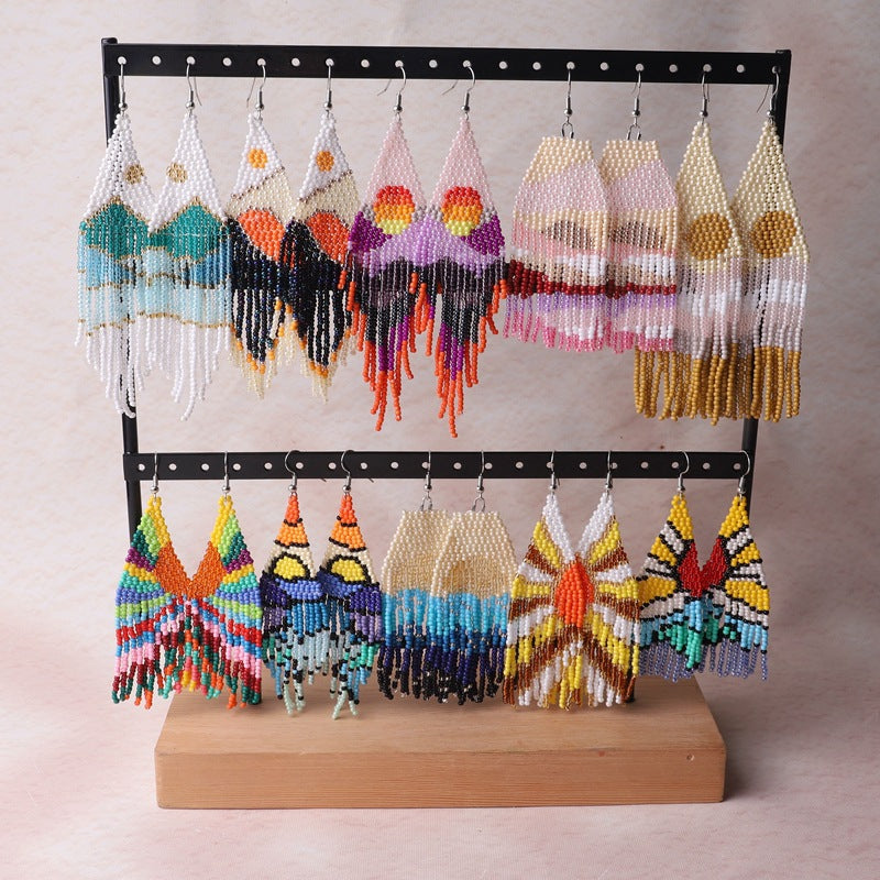 Beaded Landscape Fringe Statement Earrings - view 1