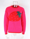 Oversized Strawberry Graphic Crewneck Sweater - Rosered