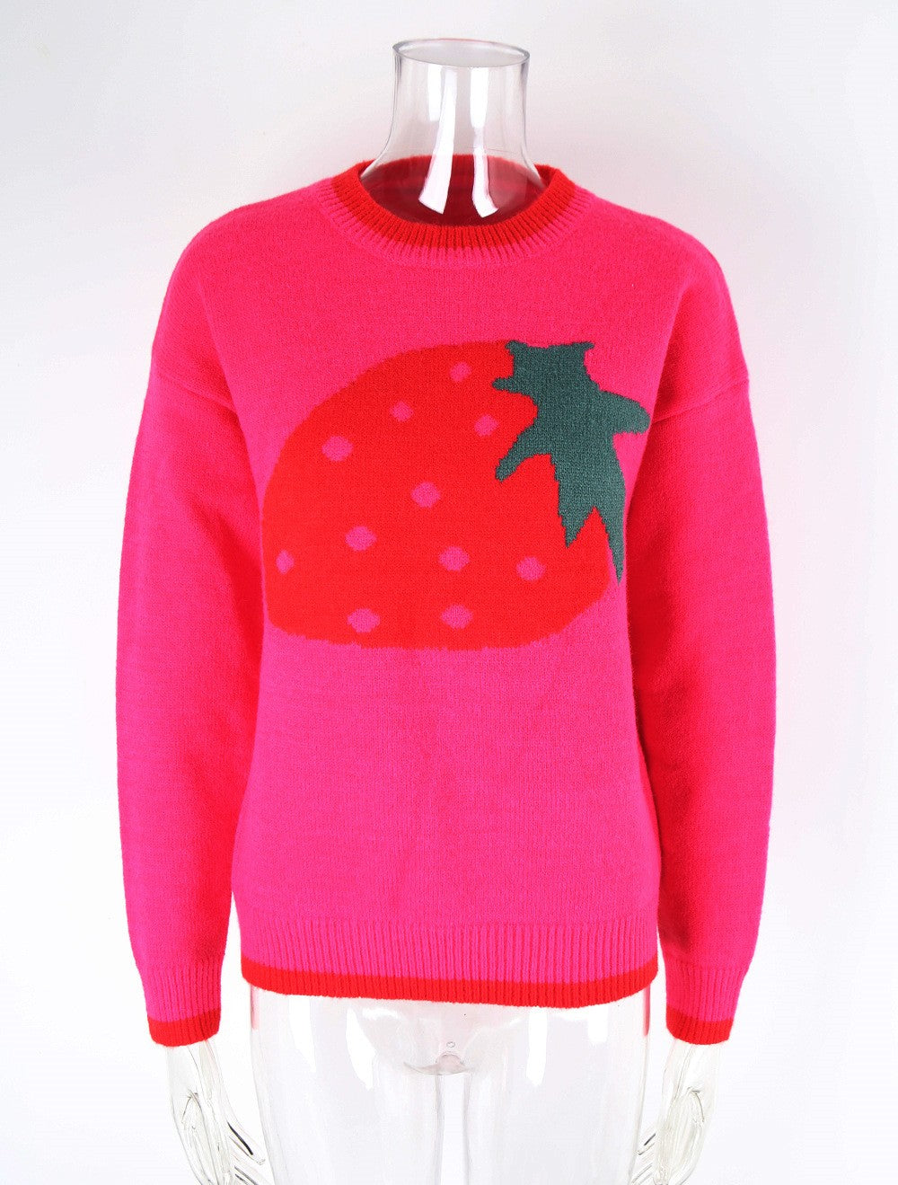 Oversized Strawberry Graphic Crewneck Sweater - Rosered
