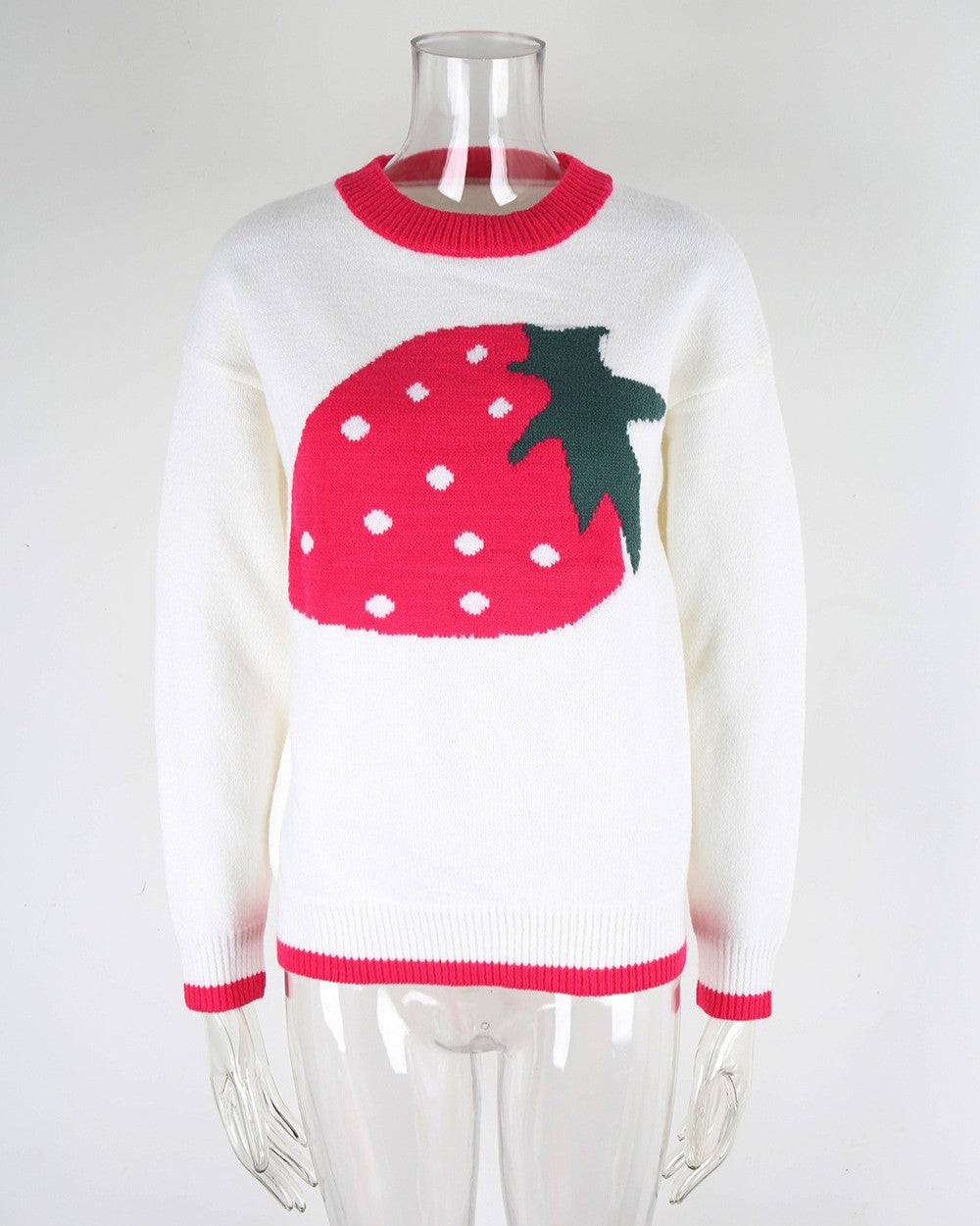 Oversized Strawberry Graphic Crewneck Sweater - White - 1