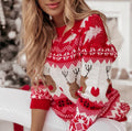 Nordic Reindeer Jacquard Christmas Sweater - Red
