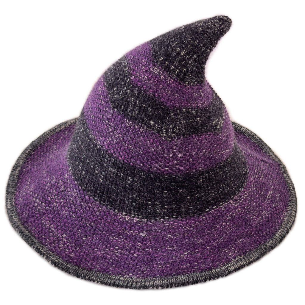 Iridescent Two Tone Knit Wizard Hat - Purple - 1