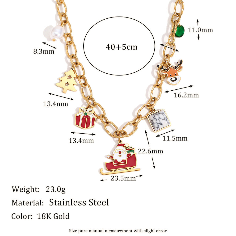 Christmas Gift Box Charm Chain Necklace - Gold