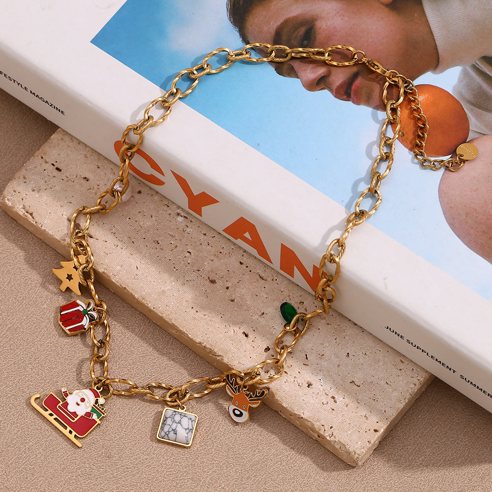 Christmas Gift Box Charm Chain Necklace - Gold - 1