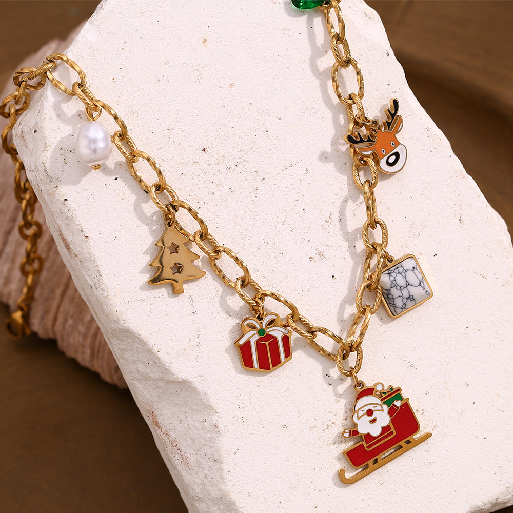 Christmas Gift Box Charm Chain Necklace - Gold - 3