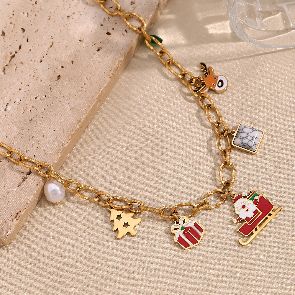 Christmas Gift Box Charm Chain Necklace - Gold - 4