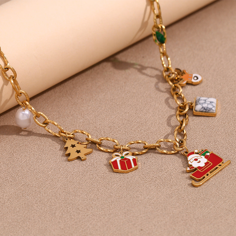 Christmas Gift Box Charm Chain Necklace - Gold - 5