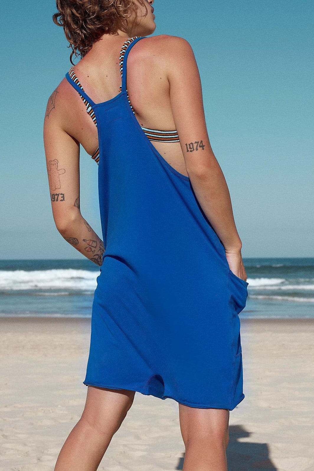 Oversized Slouchy Strappy Pocket Romper - Royal - 2