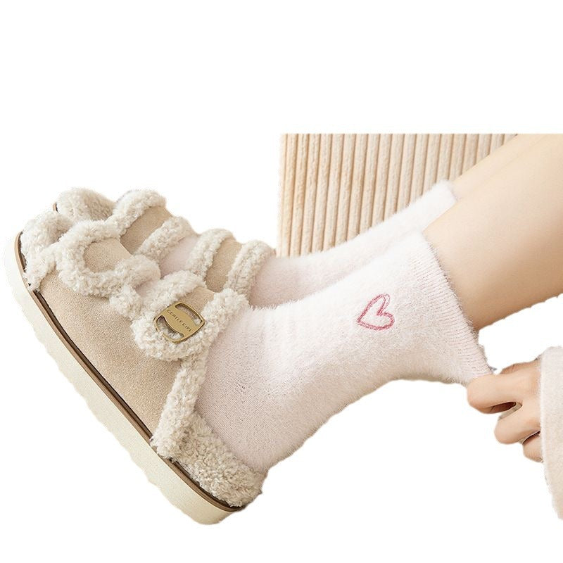Fuzzy Heart Embroidered Cozy Crew Socks - view 5