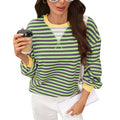 Striped Drop Shoulder Sweatshirt With Ribbed Trim - GreenPurple