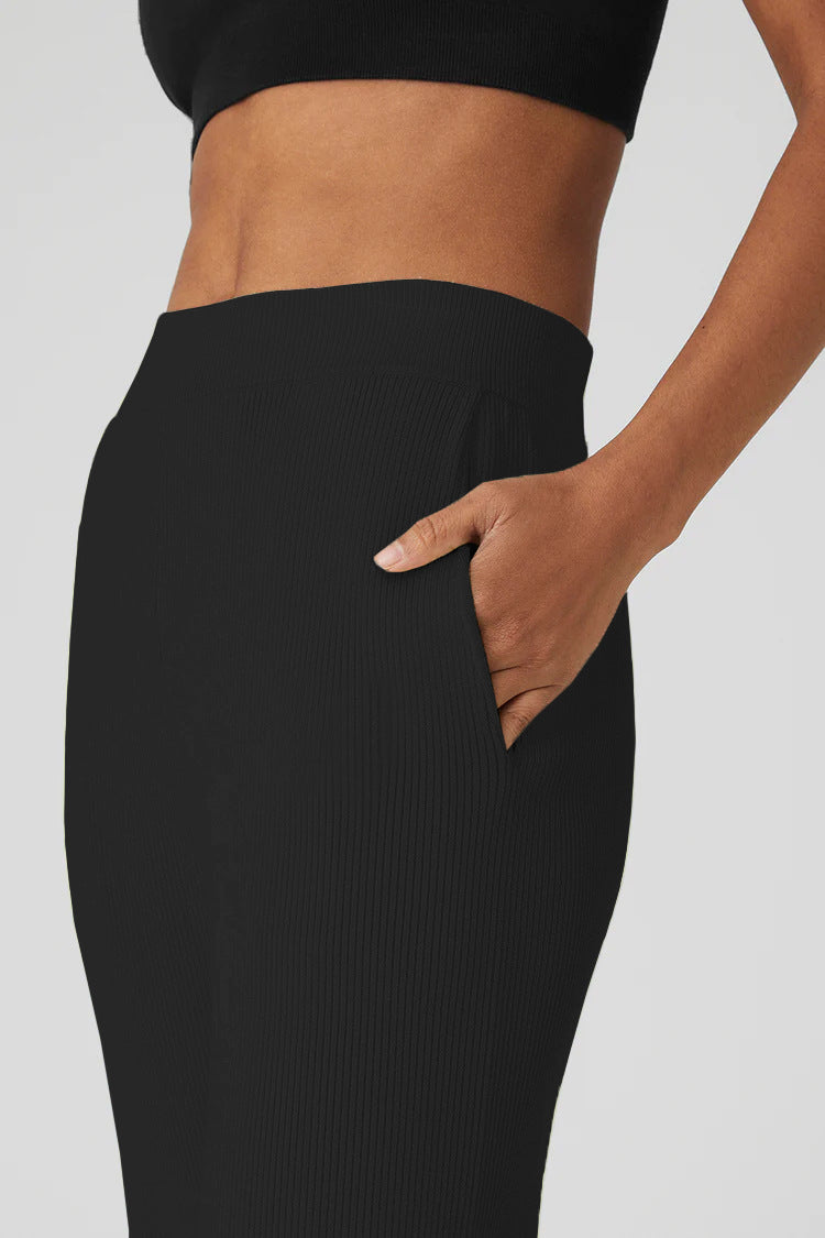 High Waist Ribbed Split Hem Joggers - Black - 6
