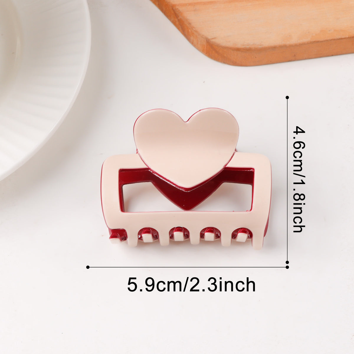 Two Tone Heart Top Hair Claw Clip - Beige01