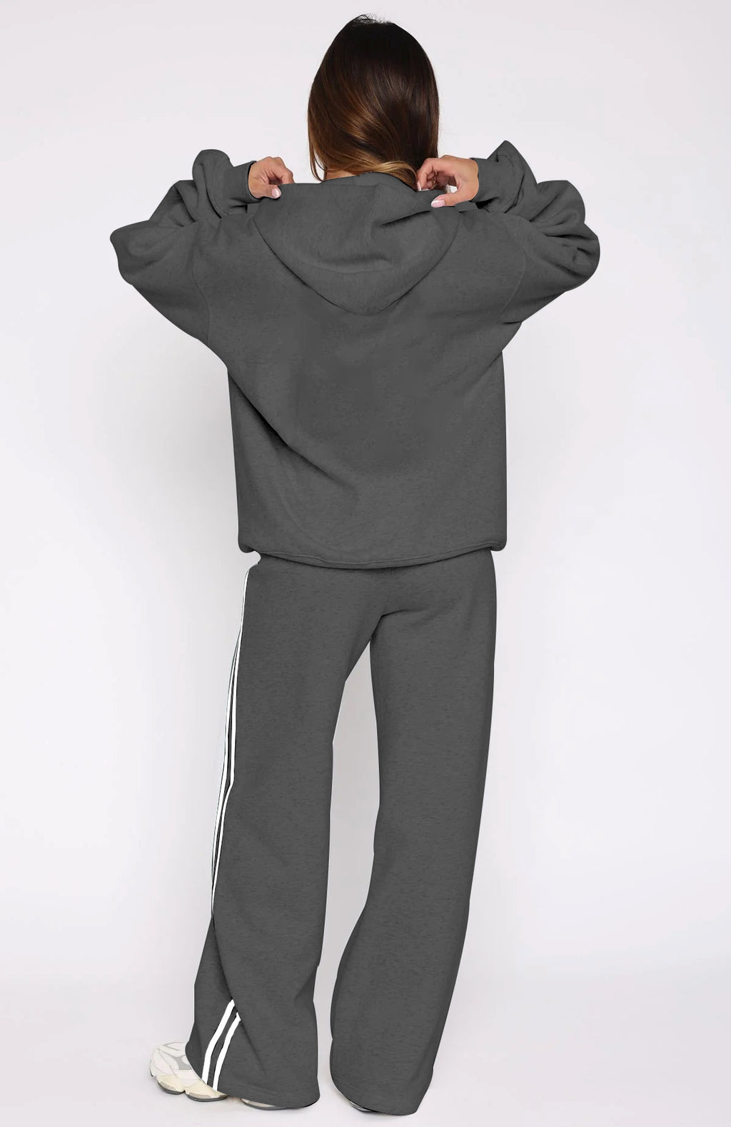 Side Stripe Track Set With Zip Hoodie - Grey - 4