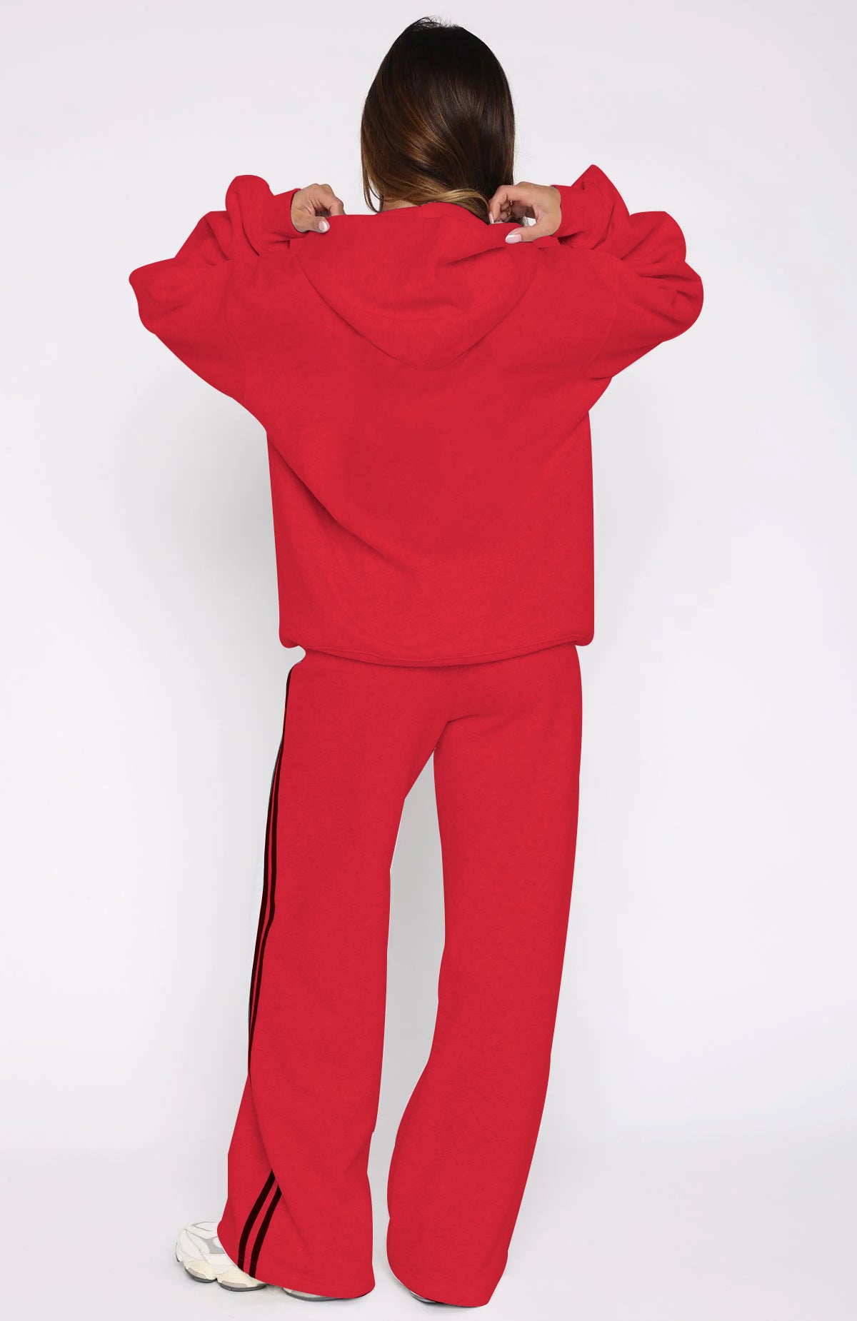 Side Stripe Track Set With Zip Hoodie - Red - 4