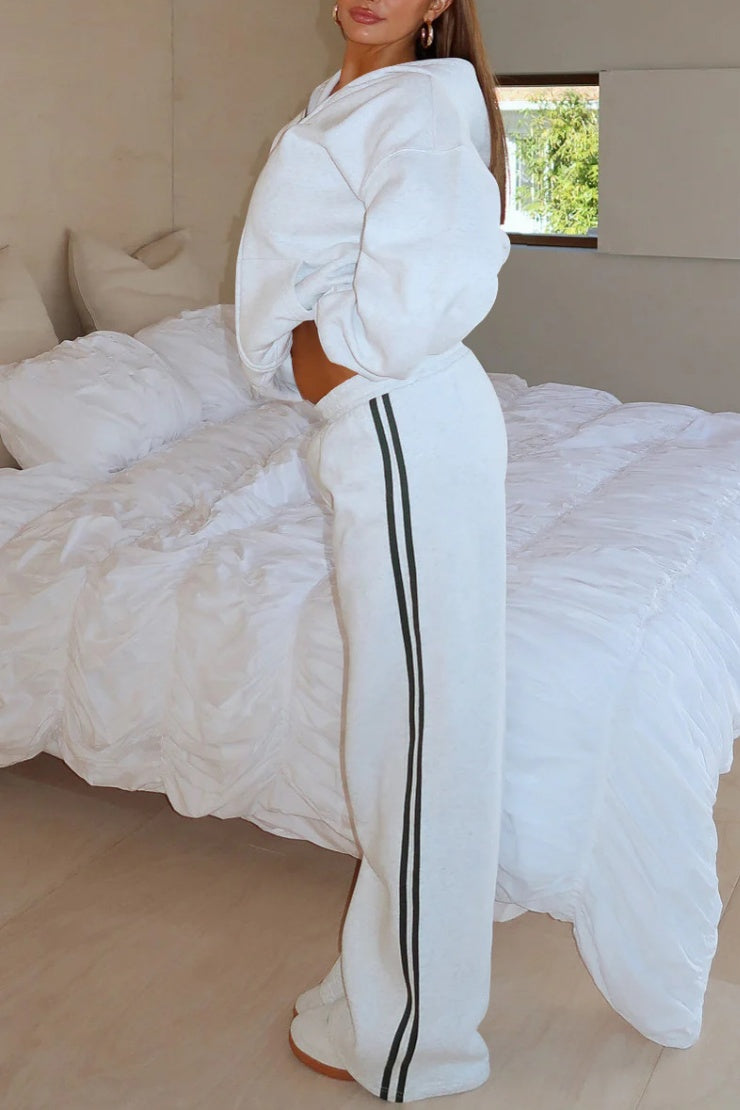 Side Stripe Track Set With Zip Hoodie - White - 1