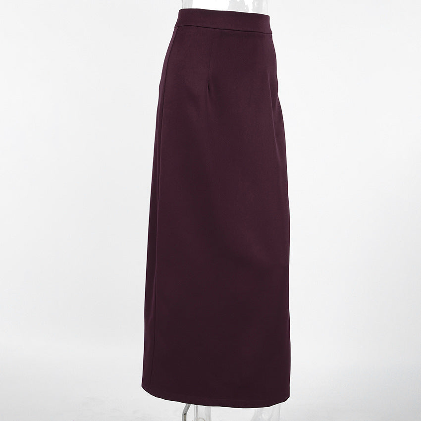 High Waist Column Maxi Skirt With Back Slit - Brown - 2