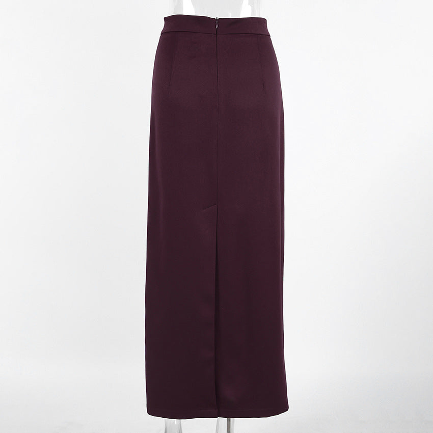High Waist Column Maxi Skirt With Back Slit - Brown - 3
