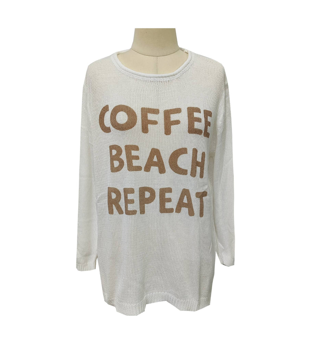 Slogan Print Long Sleeve Lightweight Knit Top