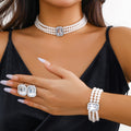 Layered Pearl Choker Necklace Set - Color_01