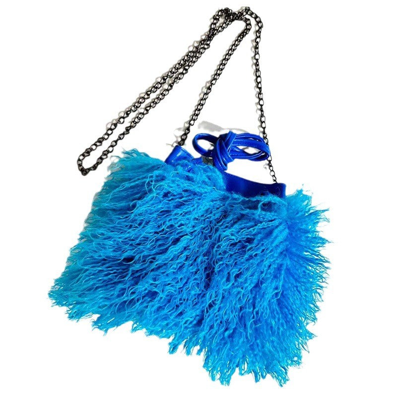 Shaggy Faux Fur Drawstring Bucket Bag
