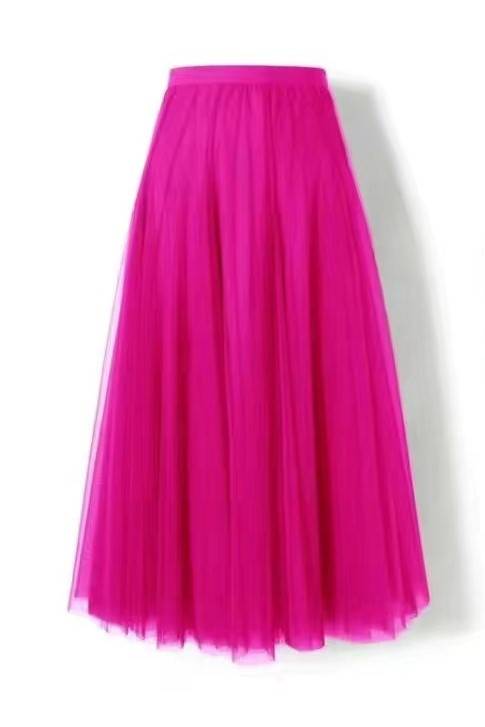 Layered Tulle Maxi Skirt With Elastic Waist - Fuchsia
