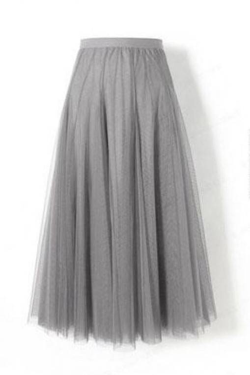 Layered Tulle Maxi Skirt With Elastic Waist - LTgray