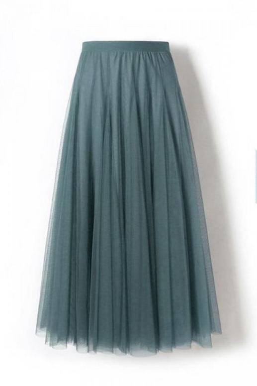Layered Tulle Maxi Skirt With Elastic Waist - LTteal