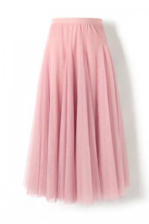 Layered Tulle Maxi Skirt With Elastic Waist - Pink