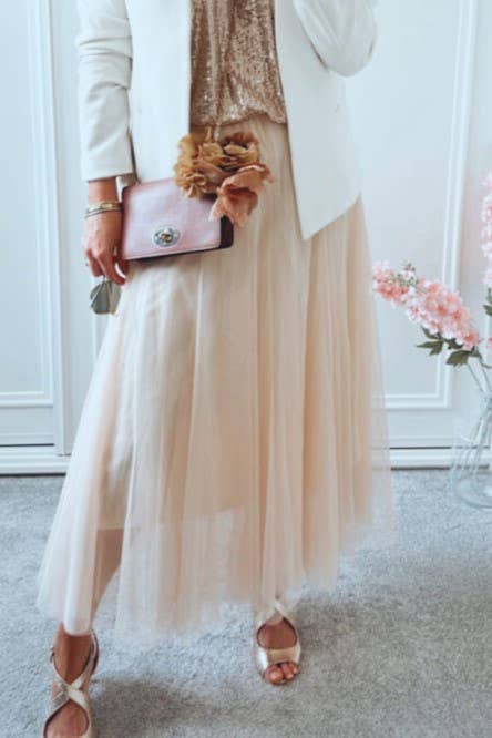 Layered Tulle Maxi Skirt With Elastic Waist