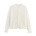 Frill Hem Fine Knit Button Cardigan - Ivory