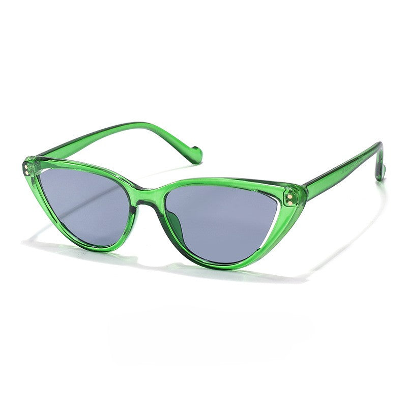 Narrow Pointed Cat Eye Candy Sunglasses - Green